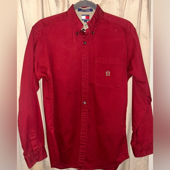 Vintage Tommy Hilfiger Red and Beige Polo - Picture 1 of 3